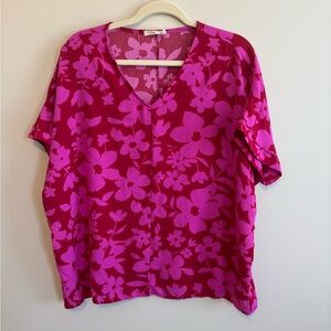 Vibrant Magenta Floral V-Neck Blouse